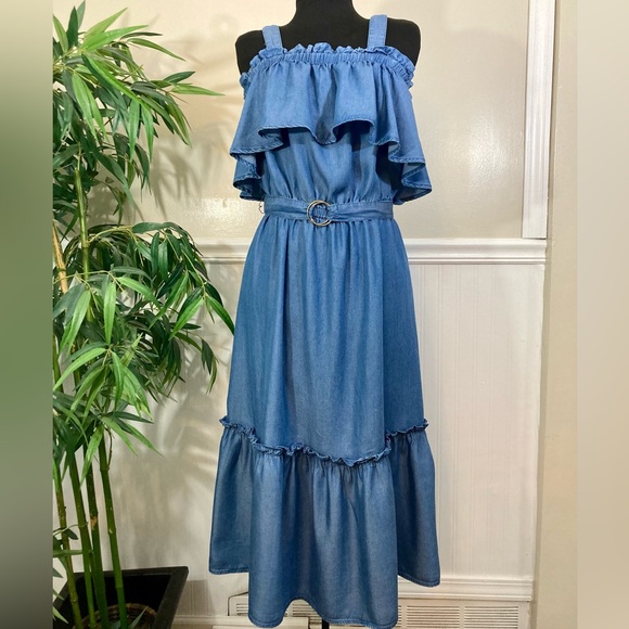 MICHAEL Michael Kors Dresses & Skirts - Michael Kors denim look tank ruffle dress with belt, size Large